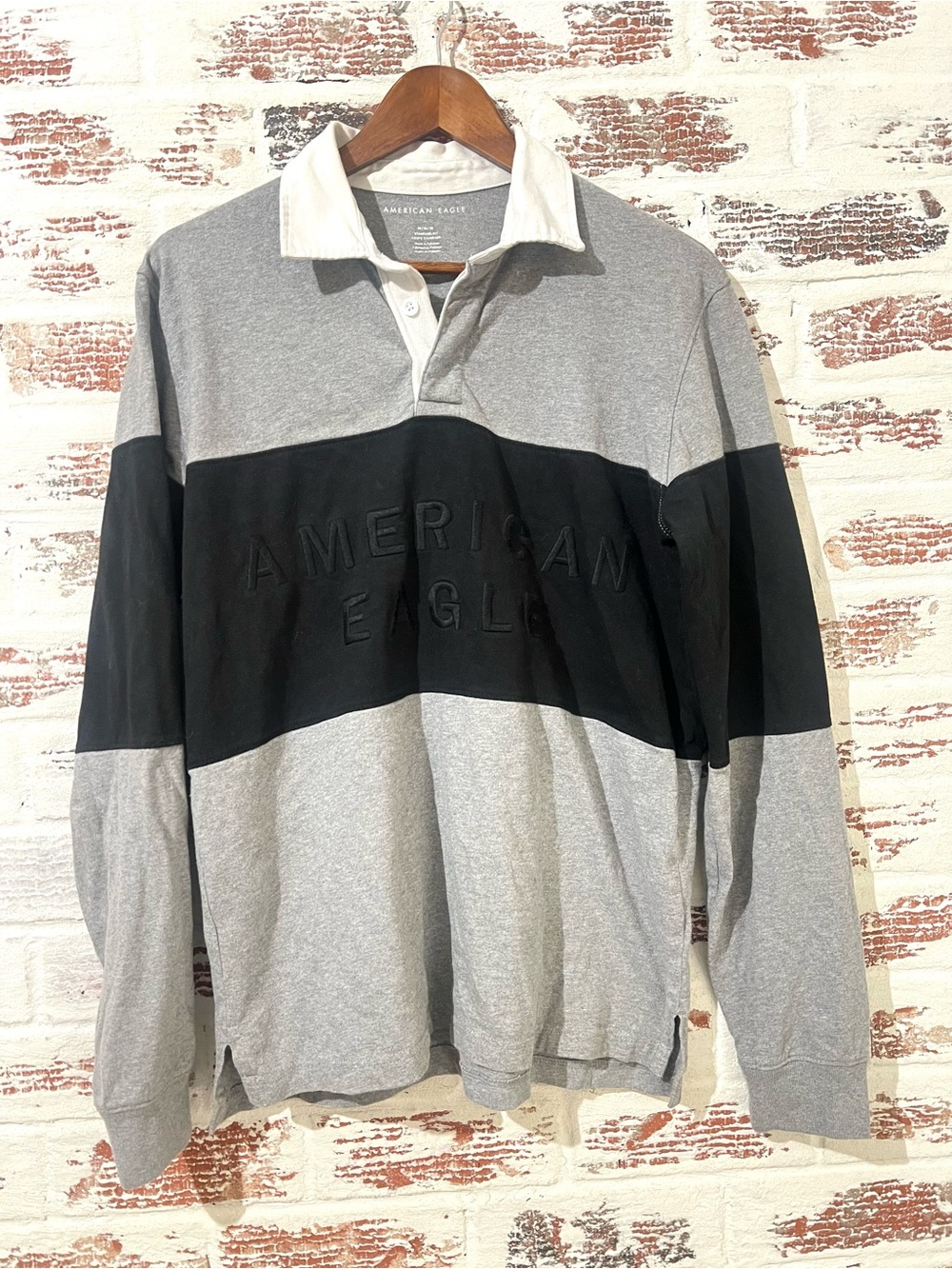 American Eagle Rugby Shirt Long Sleeve Polo Y2K 90’s Grunge Blocked Cotton M